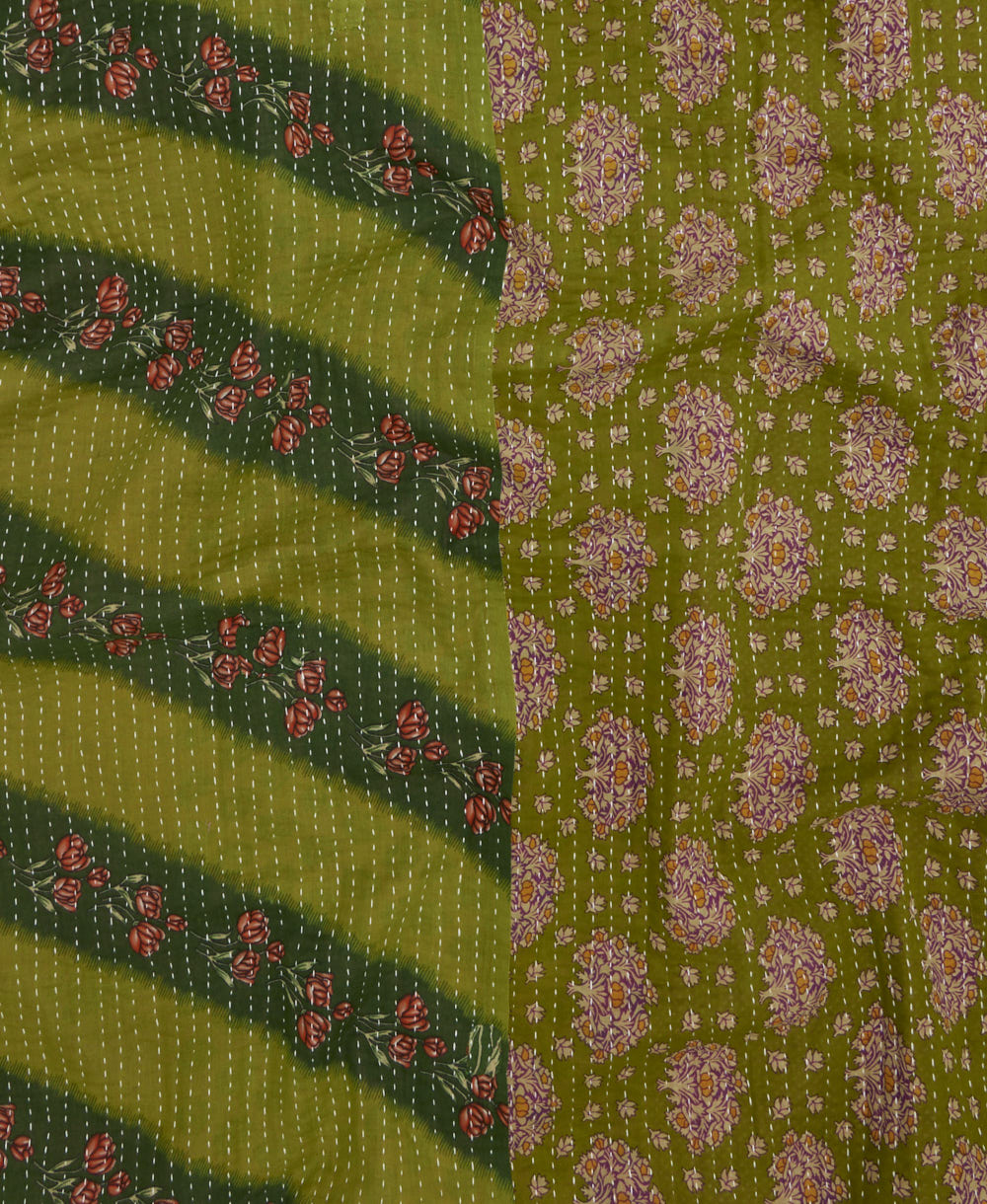 Kantha quilt throw featuring traditional kantha hand stitching
