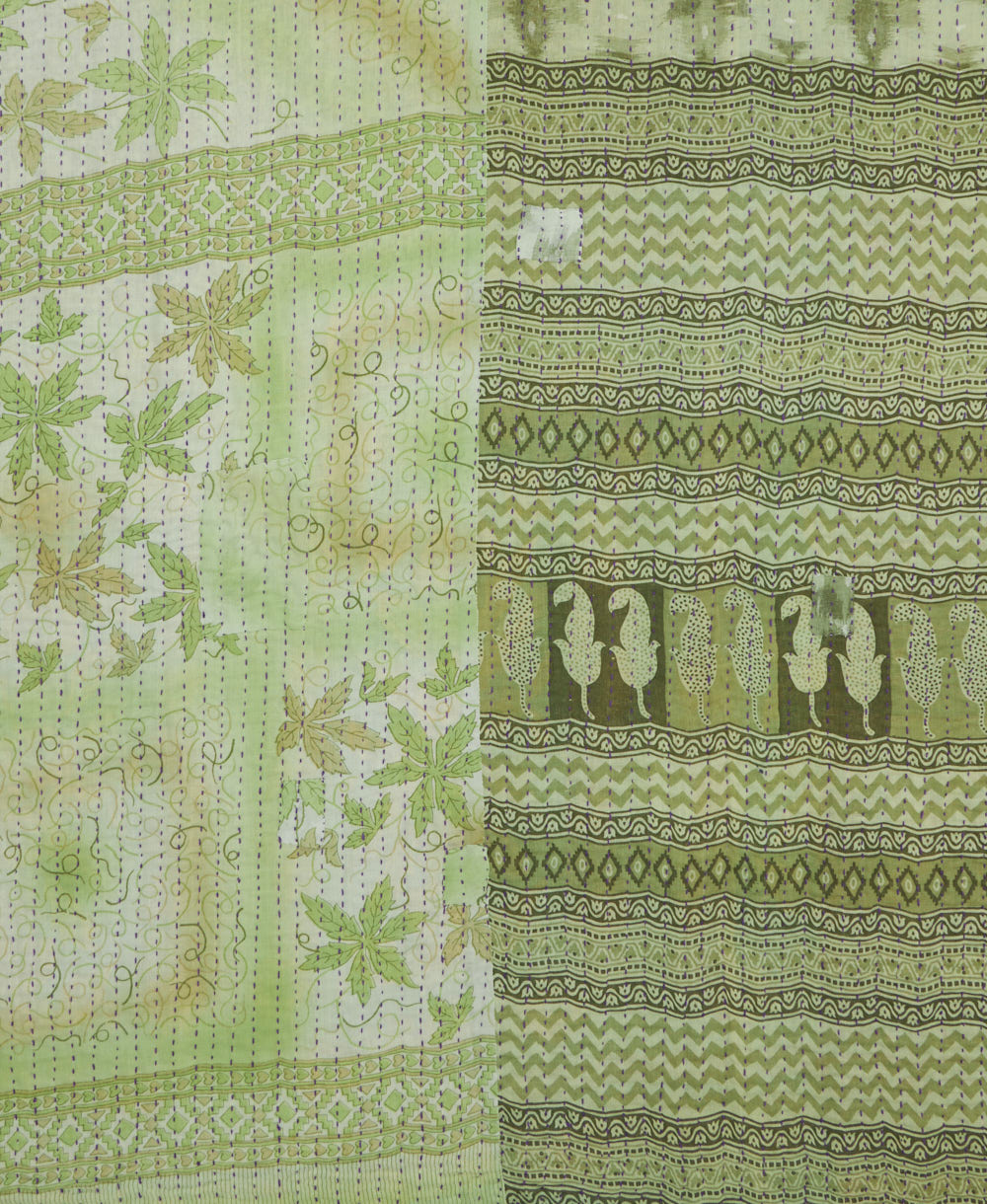 Kantha quilt throw featuring traditional kantha hand stitching