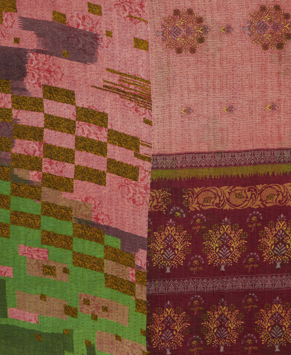 Kantha quilt throw made of recycled vintage saris