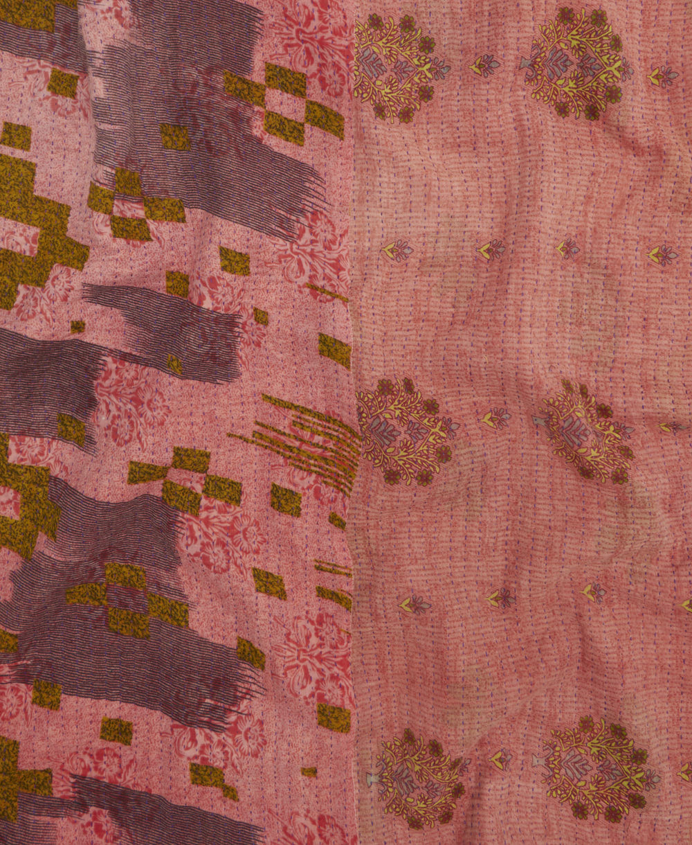 Kantha quilt throw featuring traditional kantha hand stitching