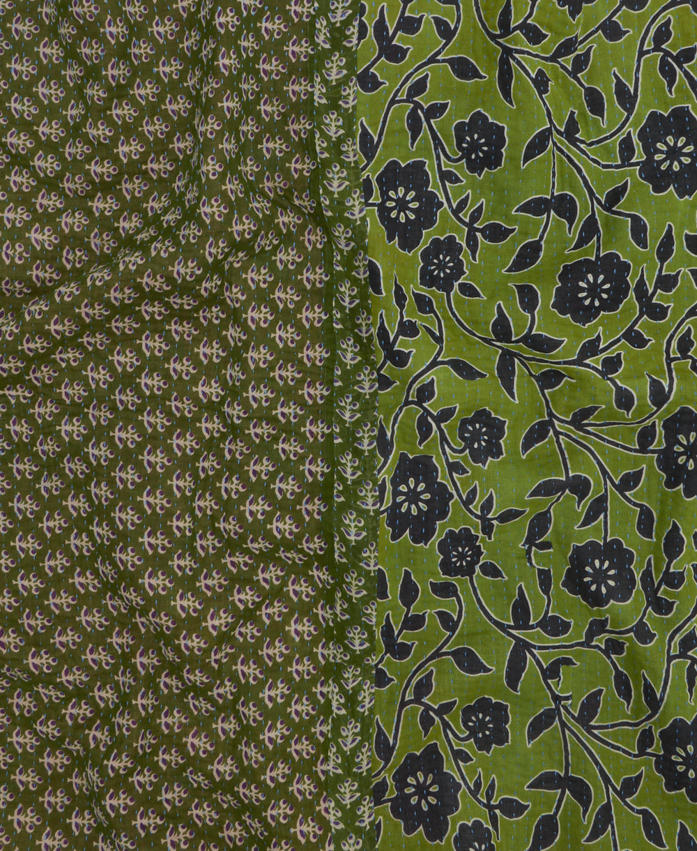 Kantha quilt throw featuring traditional kantha hand stitching