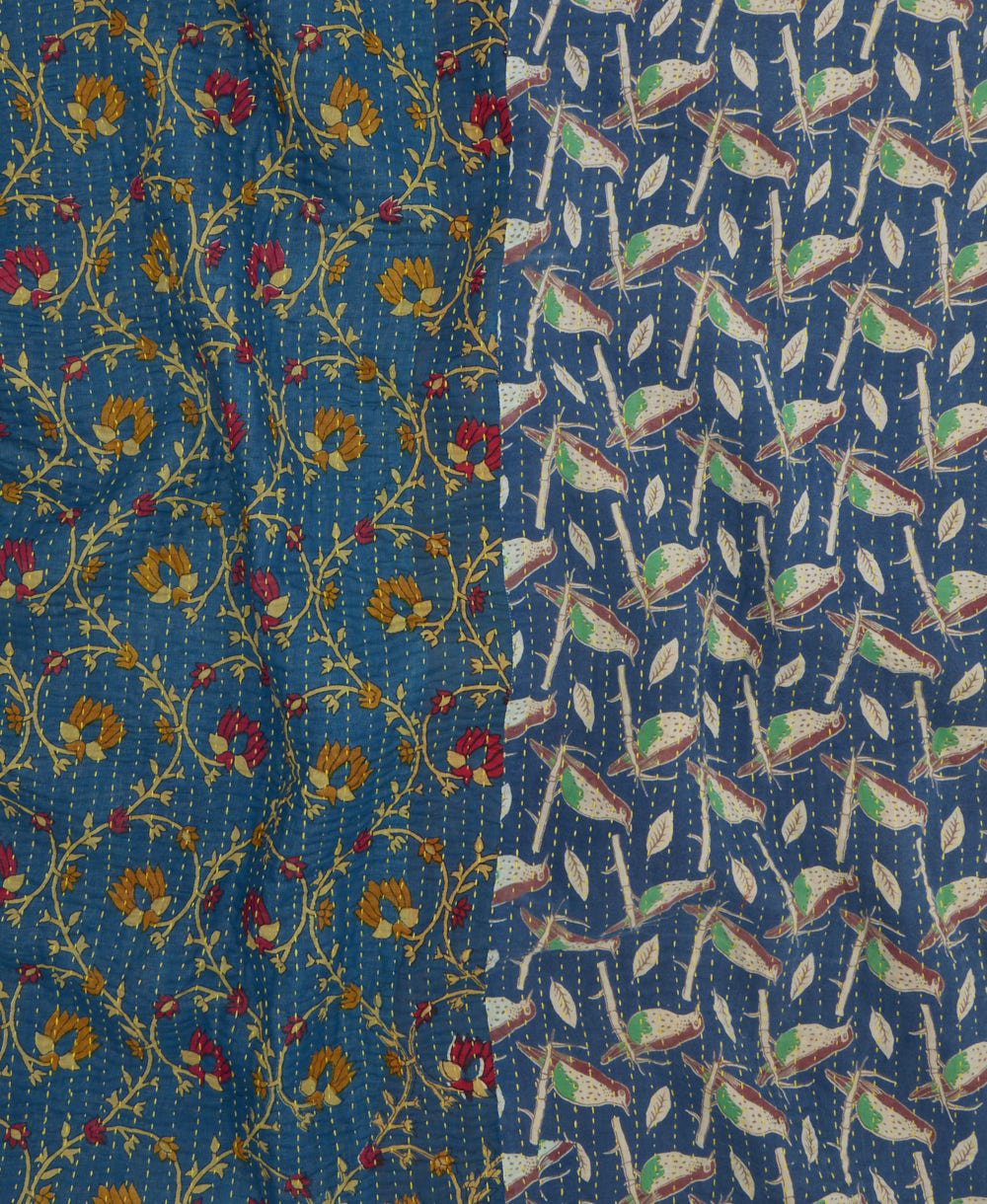 Kantha quilt throw featuring traditional kantha hand stitching