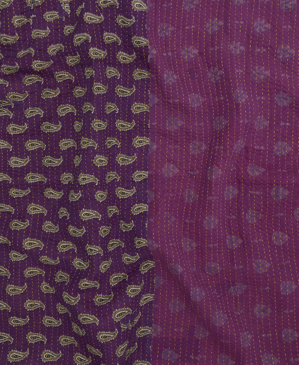 Kantha quilt throw featuring traditional kantha hand stitching