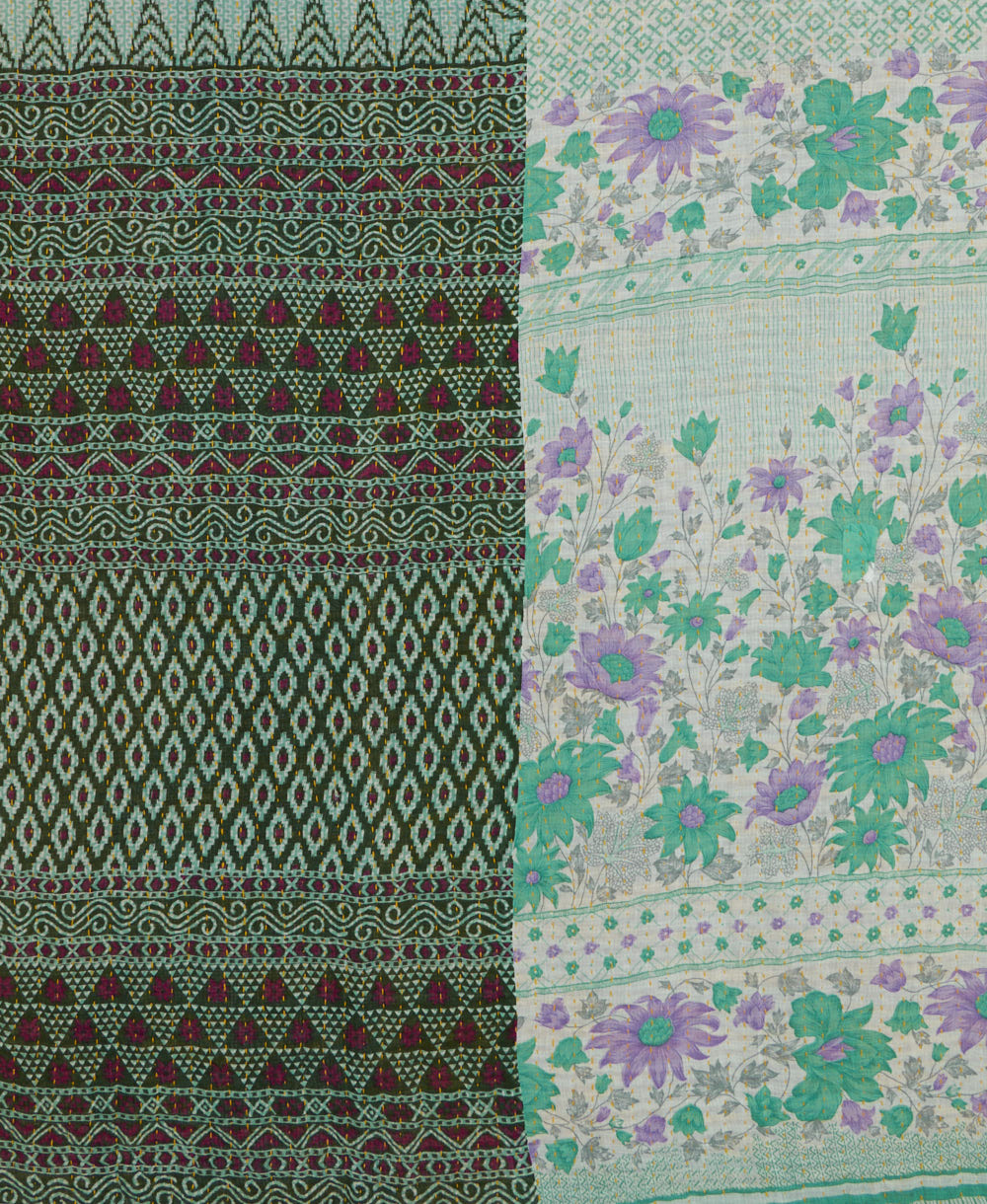 Kantha quilt throw featuring traditional kantha hand stitching