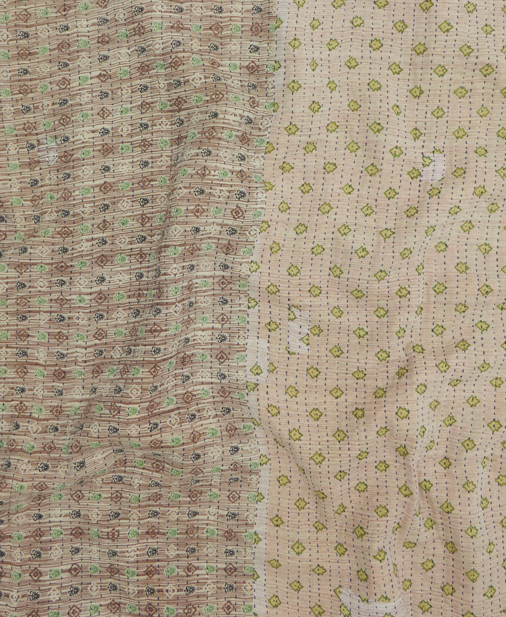 Kantha quilt throw featuring traditional kantha hand stitching