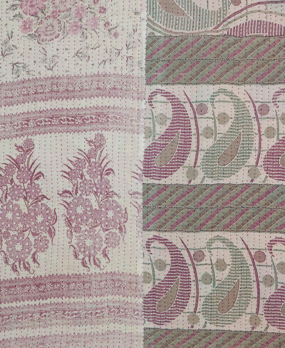 Kantha quilt throw made of recycled vintage saris