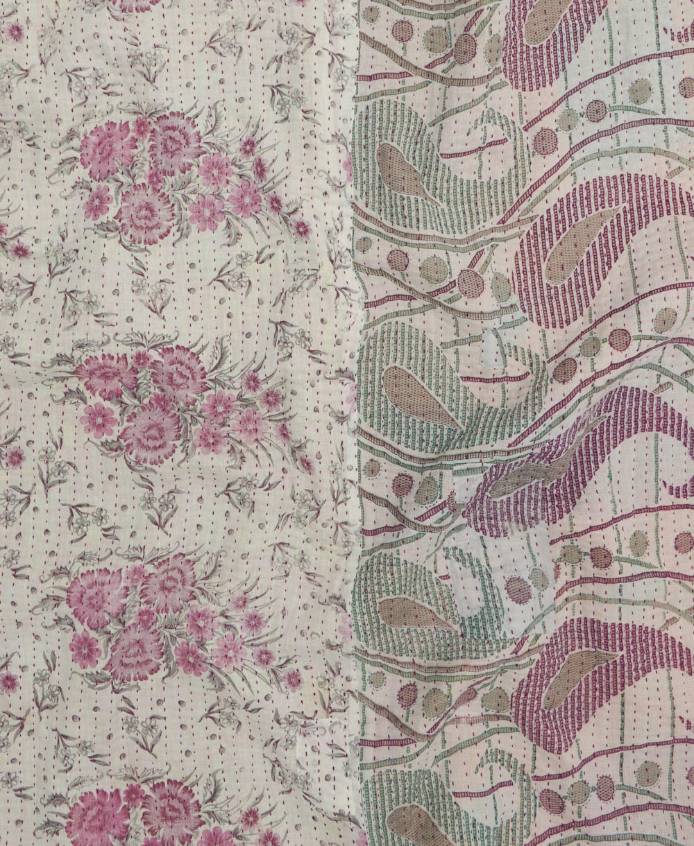 Kantha quilt throw featuring traditional kantha hand stitching