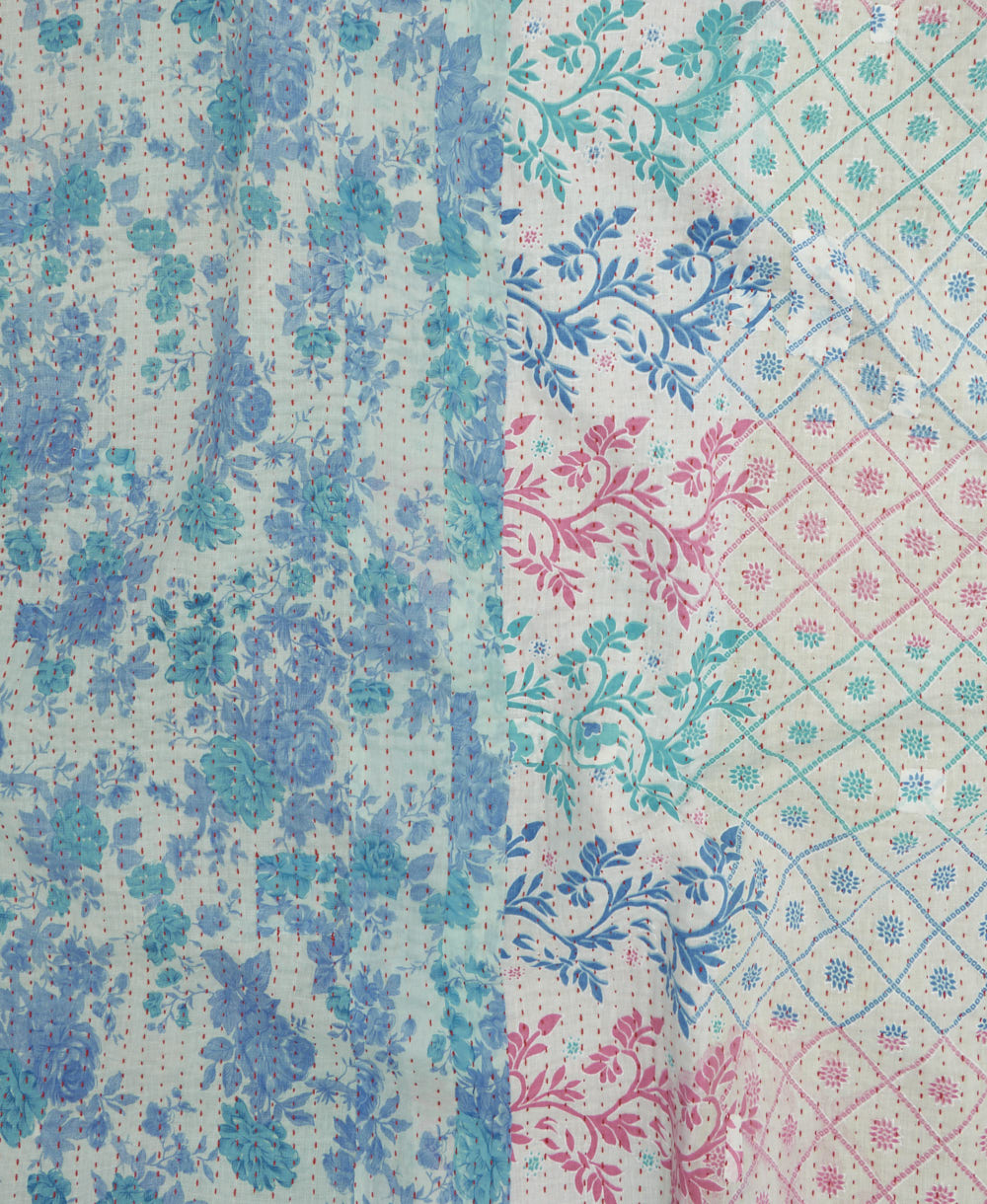 Kantha quilt throw featuring traditional kantha hand stitching