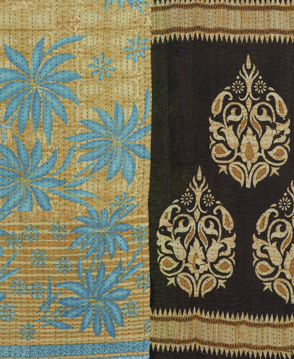 Kantha quilt throw made of recycled vintage saris