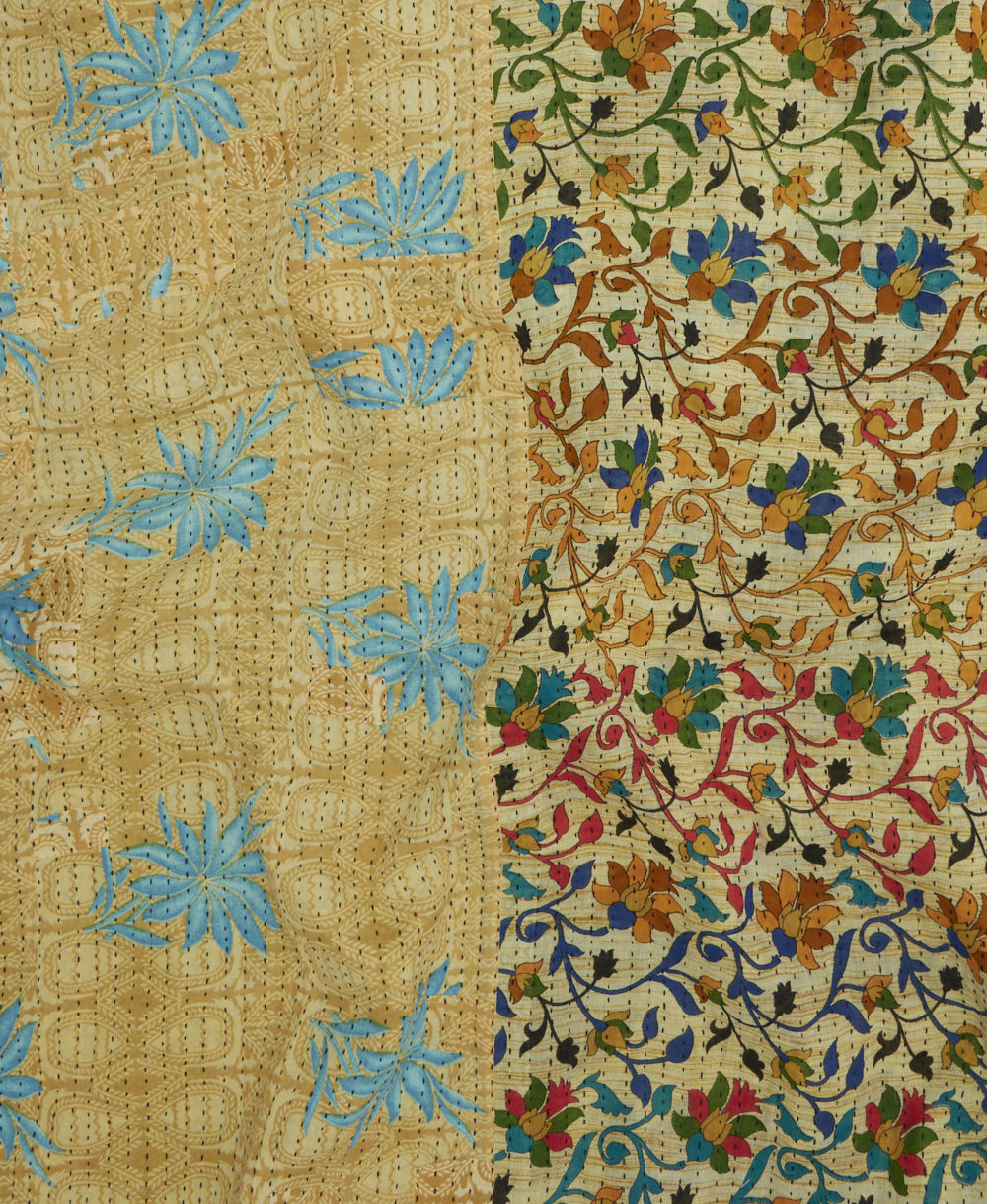 Kantha quilt throw featuring traditional kantha hand stitching