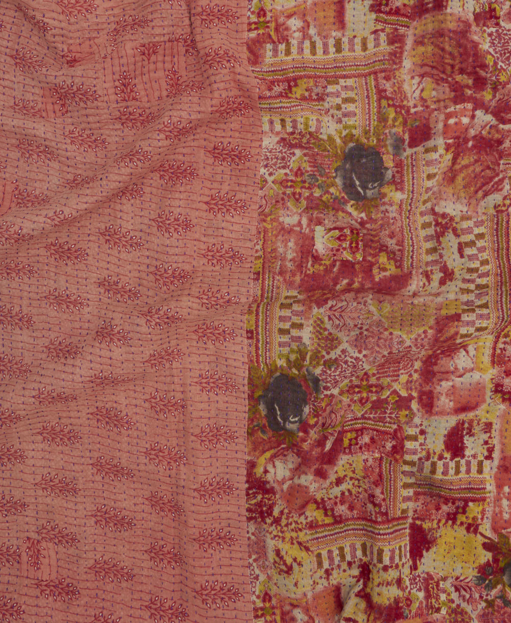 Kantha quilt throw featuring traditional kantha hand stitching