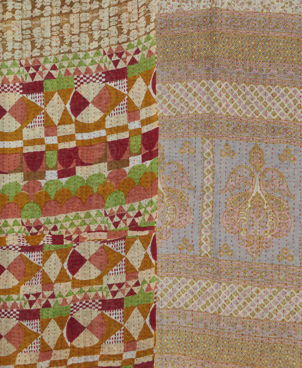 Kantha quilt throw made of recycled vintage saris