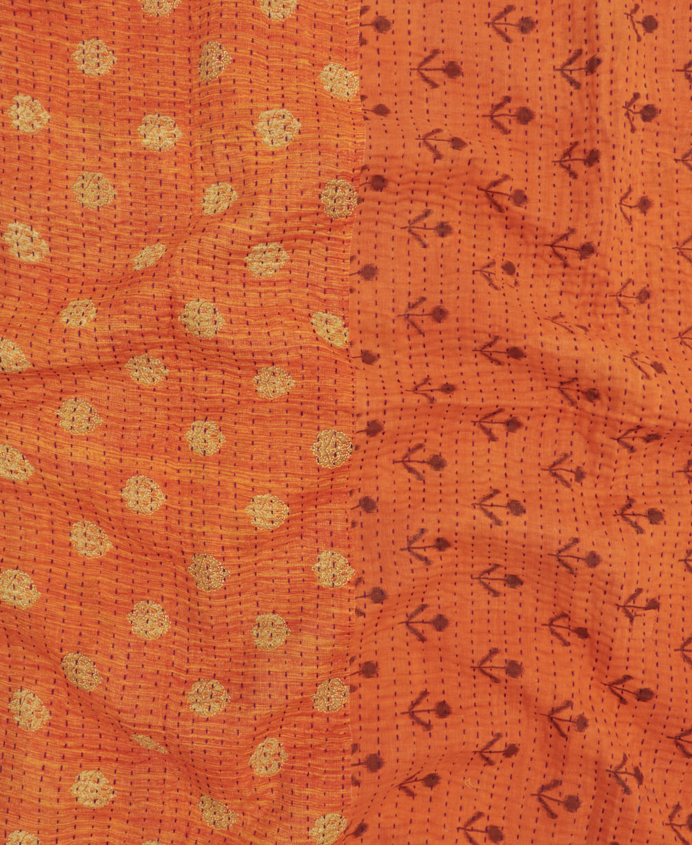 Kantha quilt throw featuring traditional kantha hand stitching