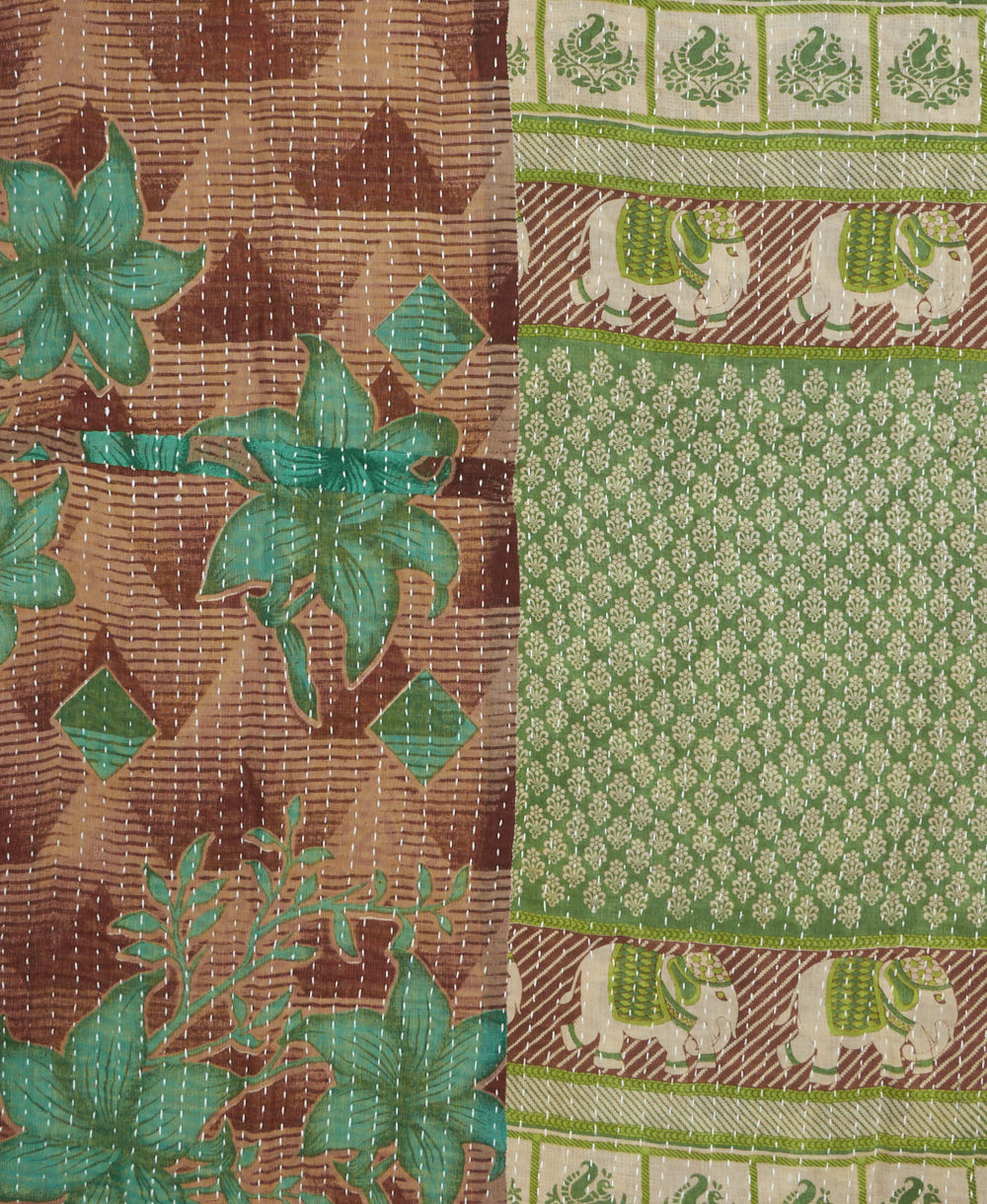 Kantha quilt throw made of recycled vintage saris