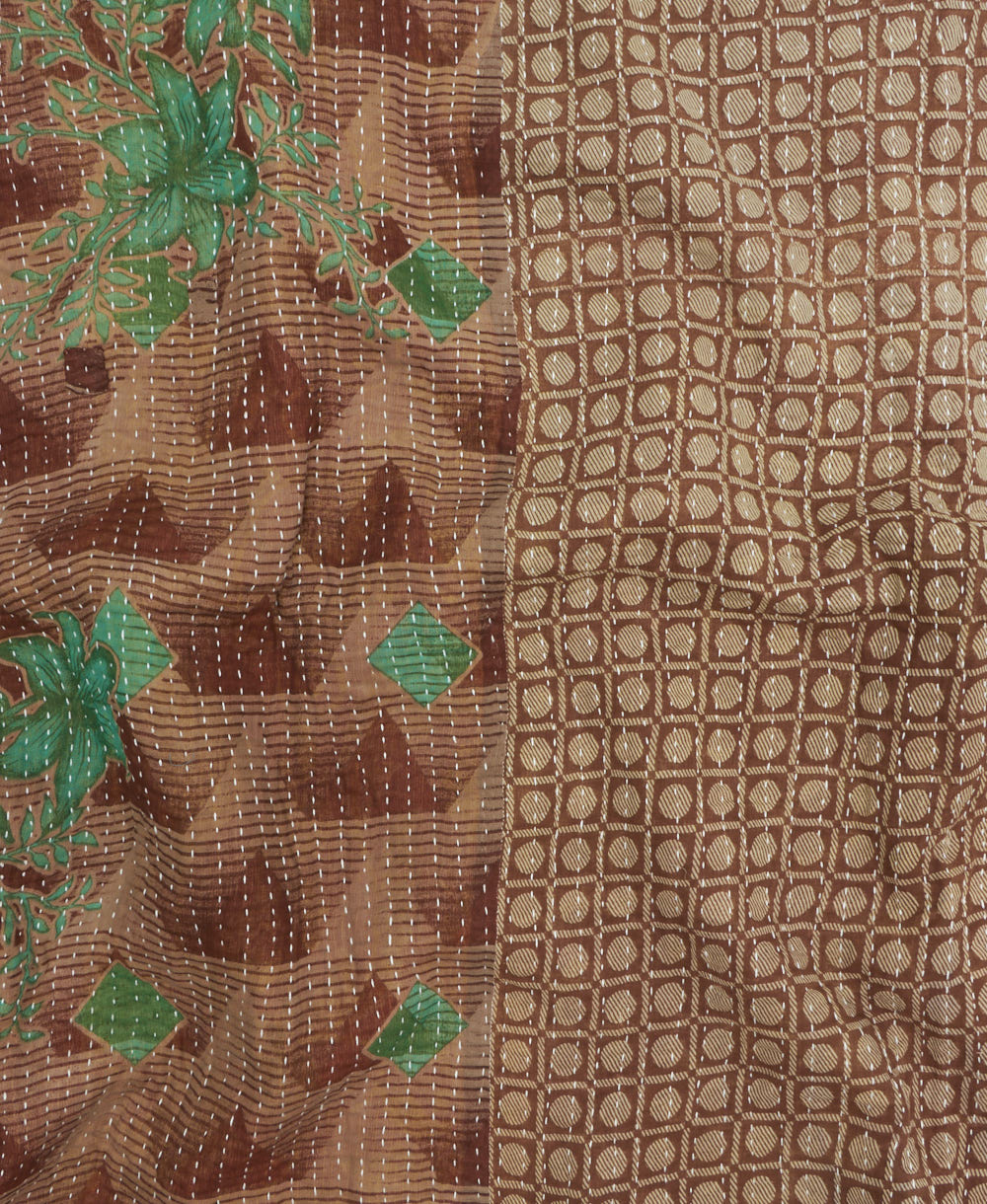 Kantha quilt throw featuring traditional kantha hand stitching