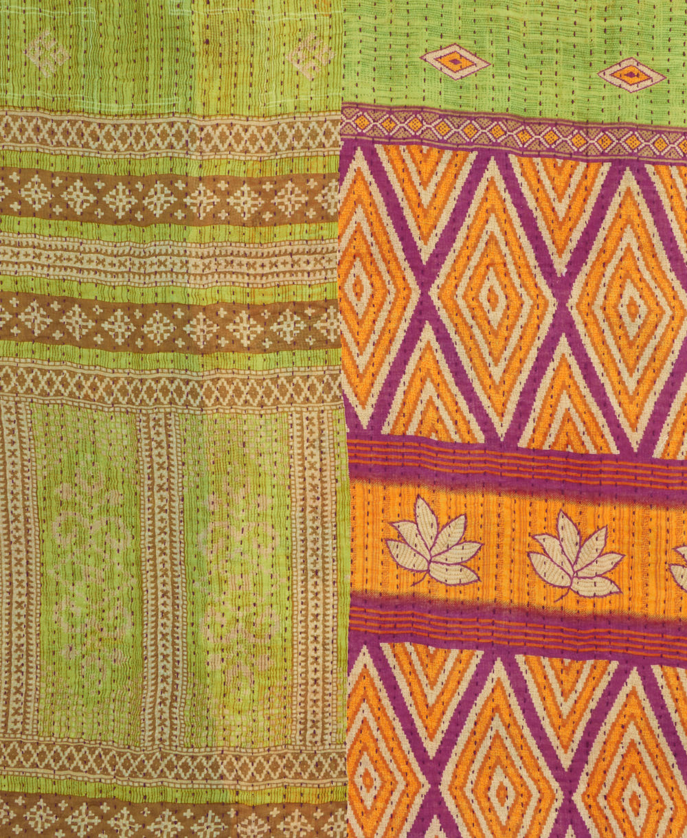 Kantha quilt throw featuring traditional kantha hand stitching