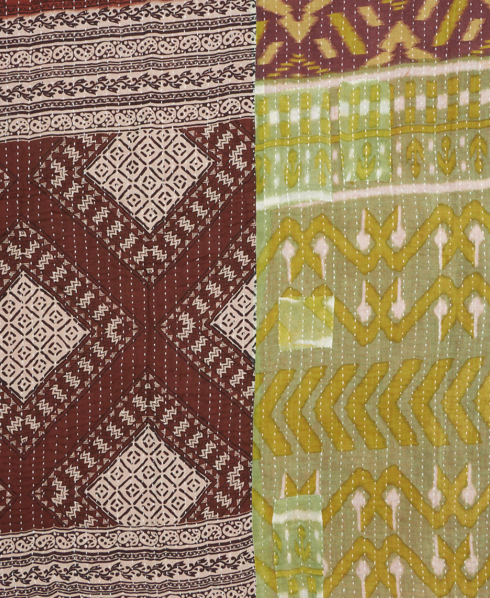 Kantha quilt throw featuring traditional kantha hand stitching
