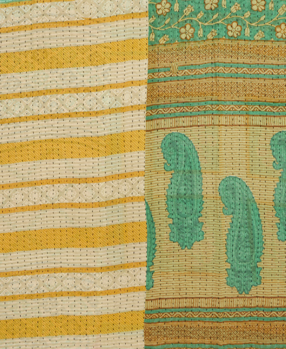 Kantha quilt throw made of recycled vintage saris