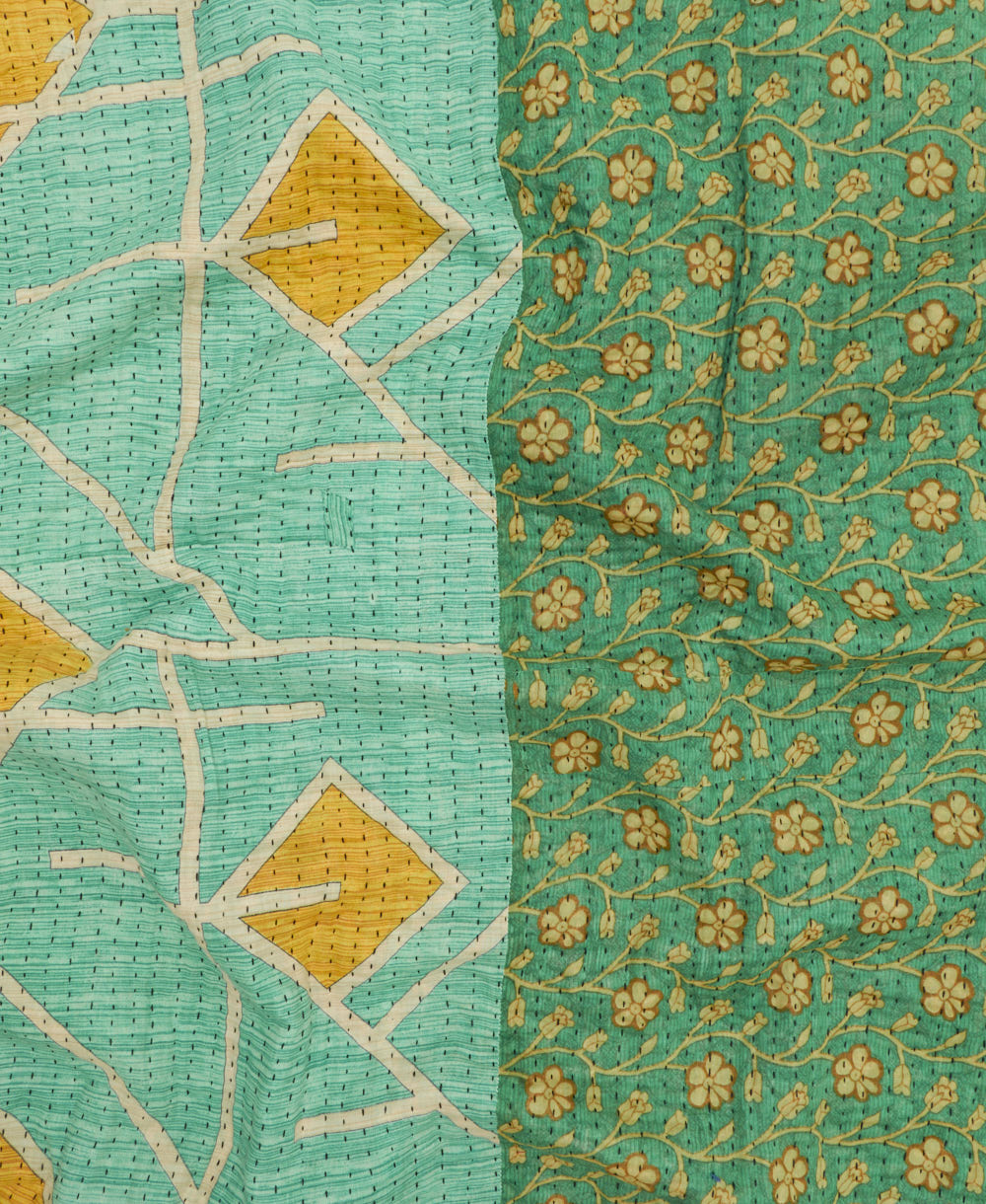 Kantha quilt throw featuring traditional kantha hand stitching