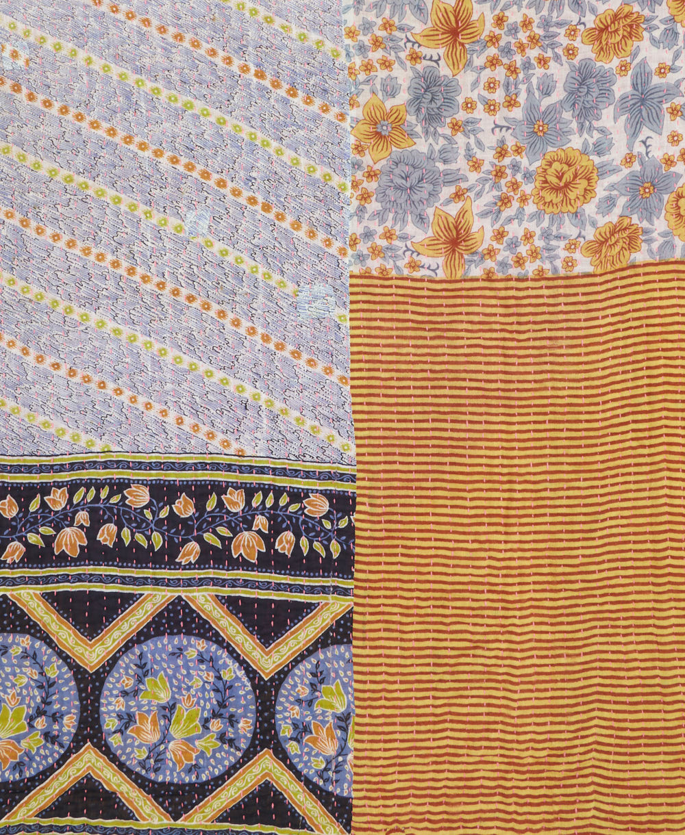 Kantha quilt throw made of recycled vintage saris
