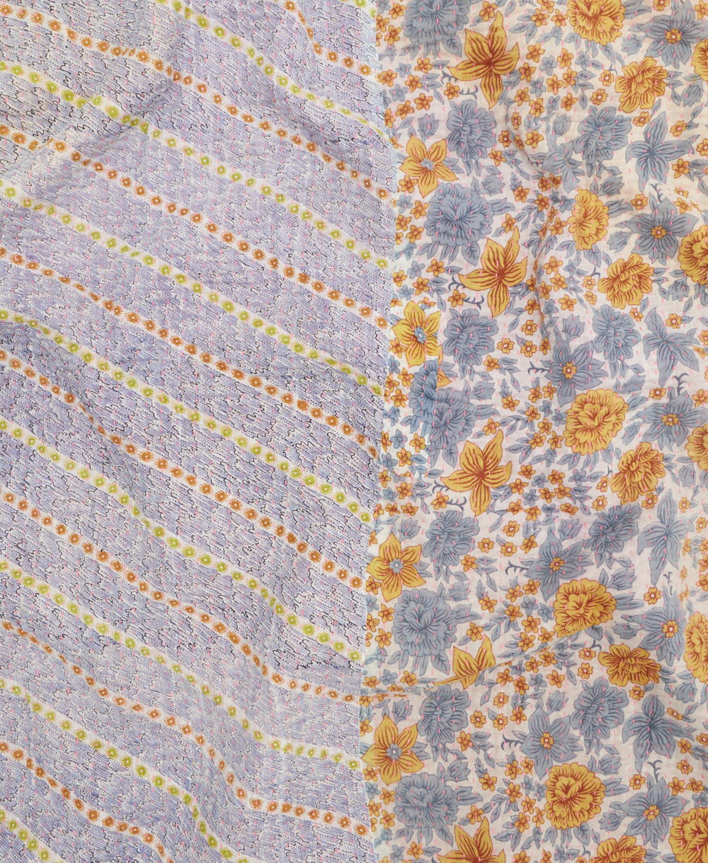 Kantha quilt throw featuring traditional kantha hand stitching