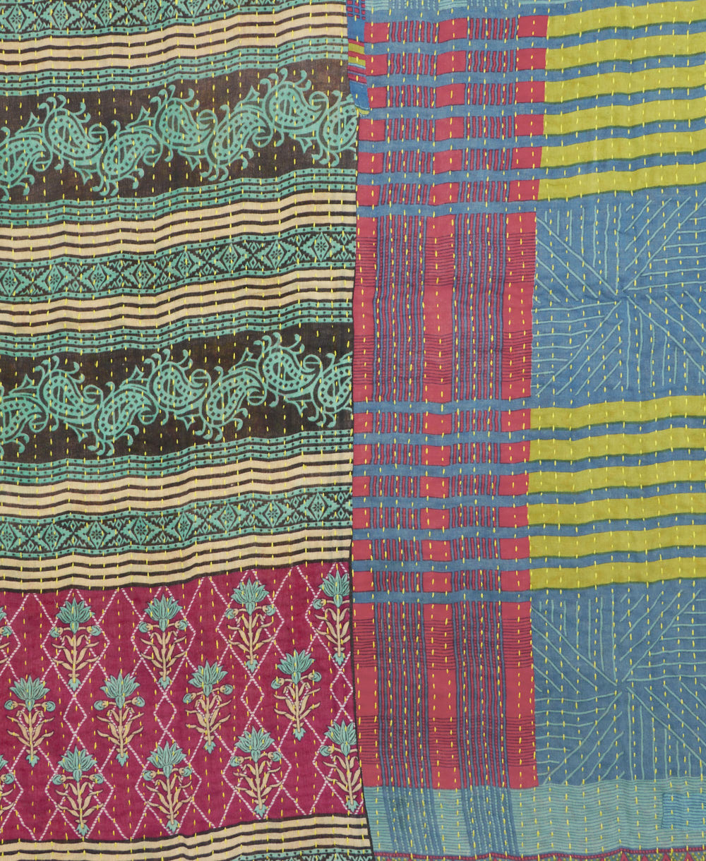 Kantha quilt throw made of recycled vintage saris