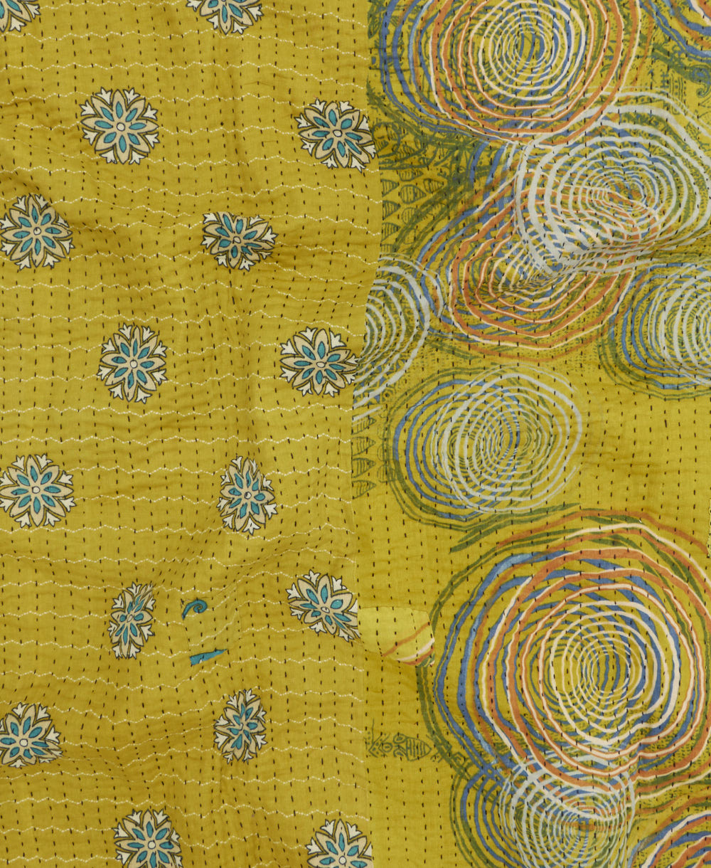 Kantha quilt throw featuring traditional kantha hand stitching