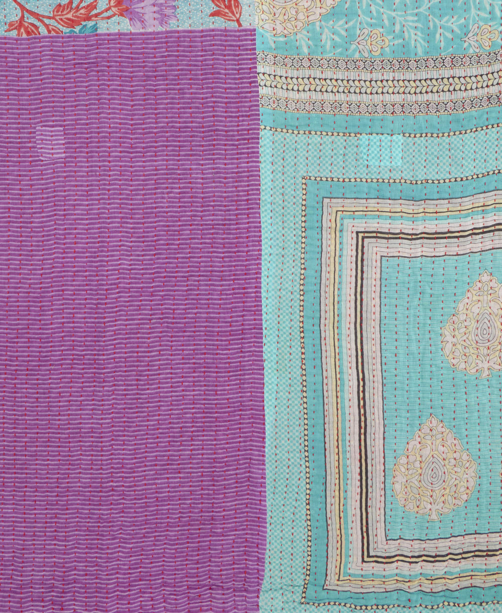 Kantha quilt throw made of recycled vintage saris