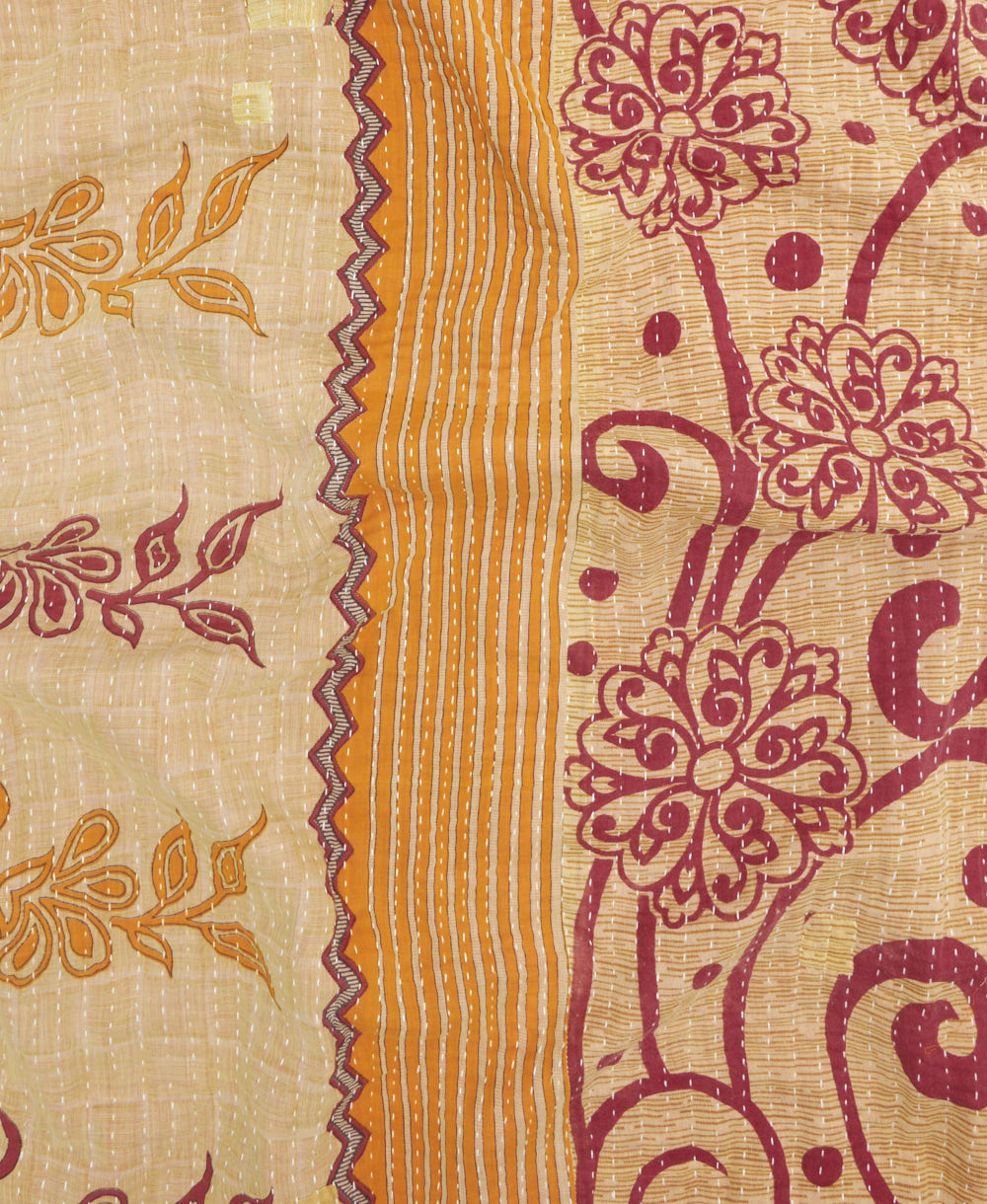 Kantha quilt throw featuring traditional kantha hand stitching