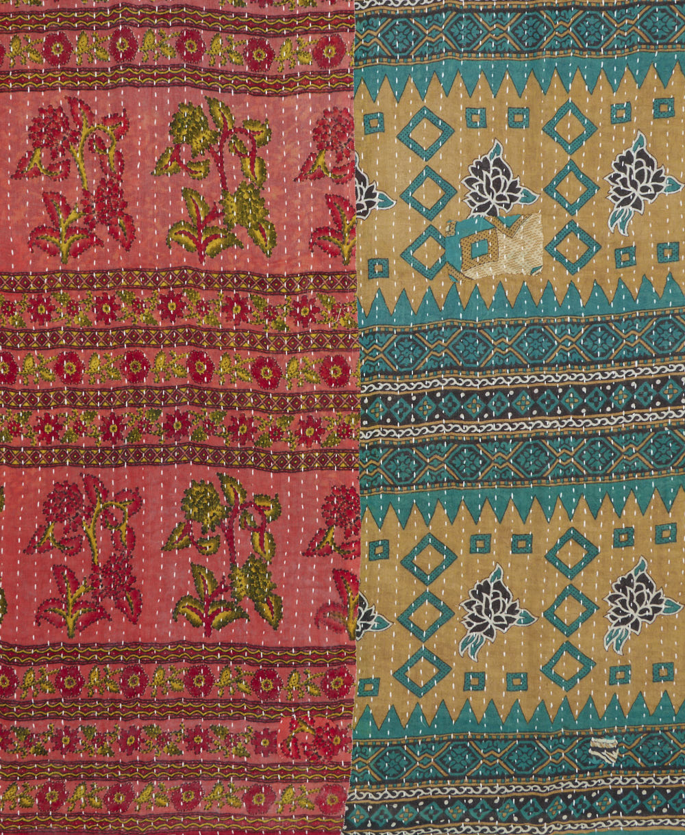 Kantha quilt throw featuring traditional kantha hand stitching