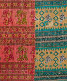 Kantha quilt throw featuring traditional kantha hand stitching