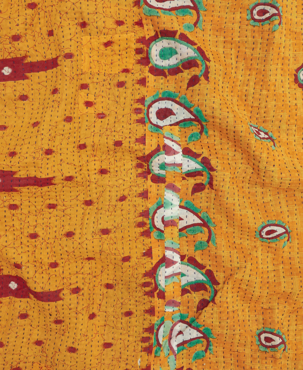 Kantha quilt throw featuring traditional kantha hand stitching