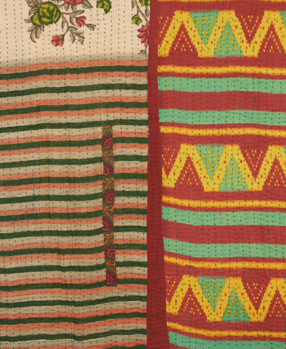 Kantha quilt throw made of recycled vintage saris