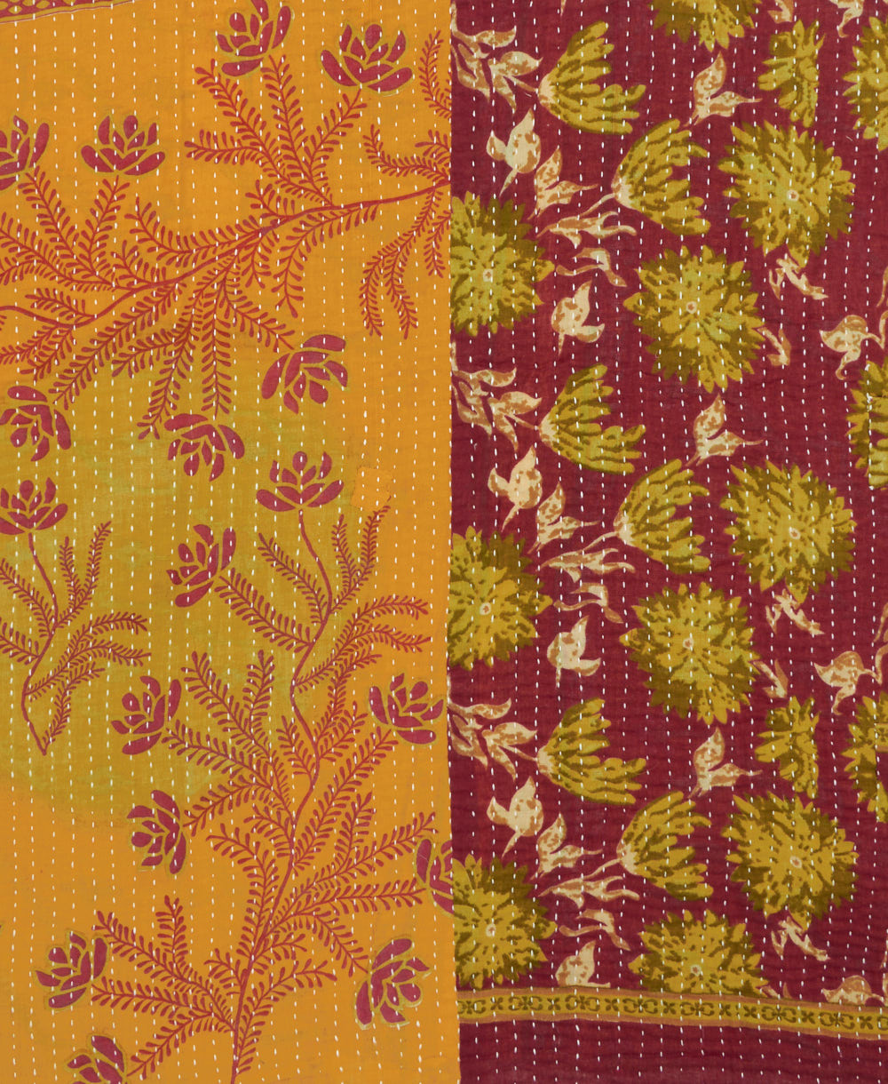 Kantha quilt throw featuring traditional kantha hand stitching