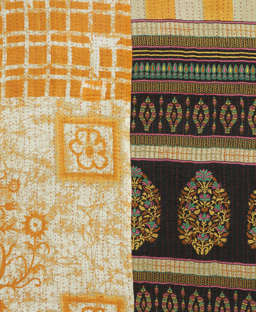 Kantha quilt throw made of recycled vintage saris