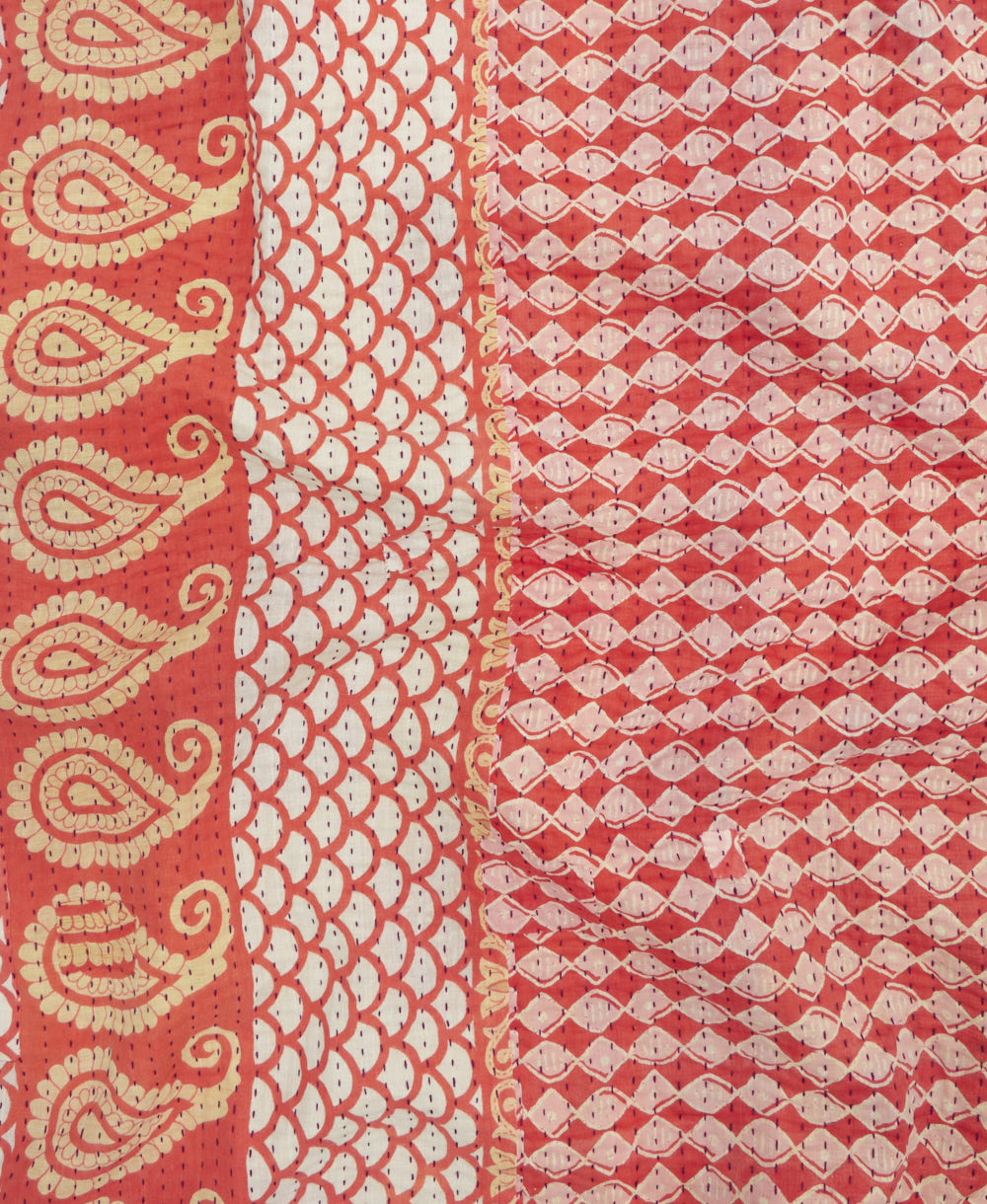 Kantha quilt throw featuring traditional kantha hand stitching