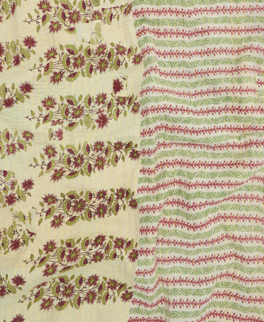 Kantha quilt throw featuring traditional kantha hand stitching
