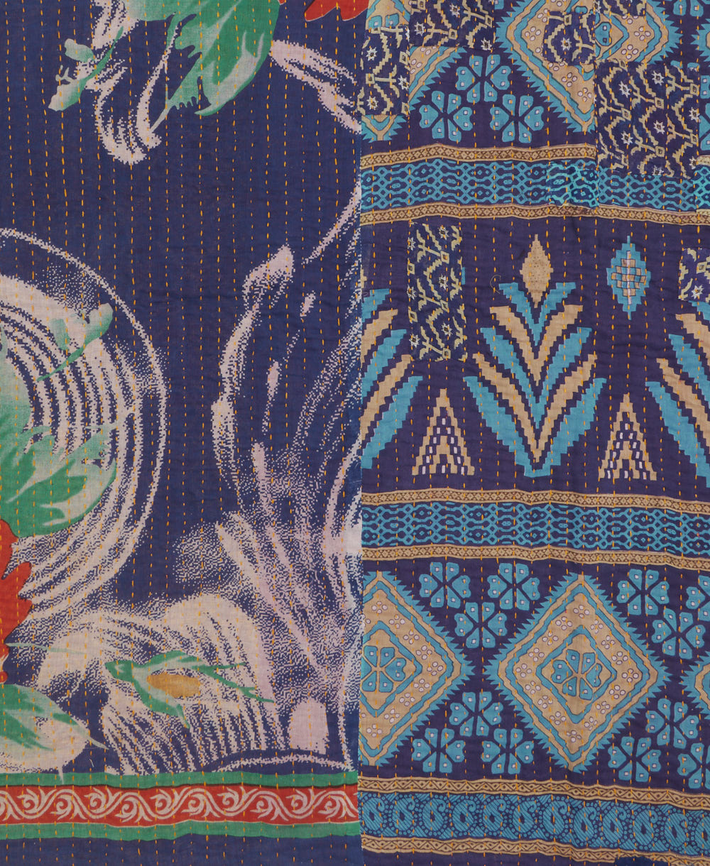 Kantha quilt throw made of recycled vintage saris