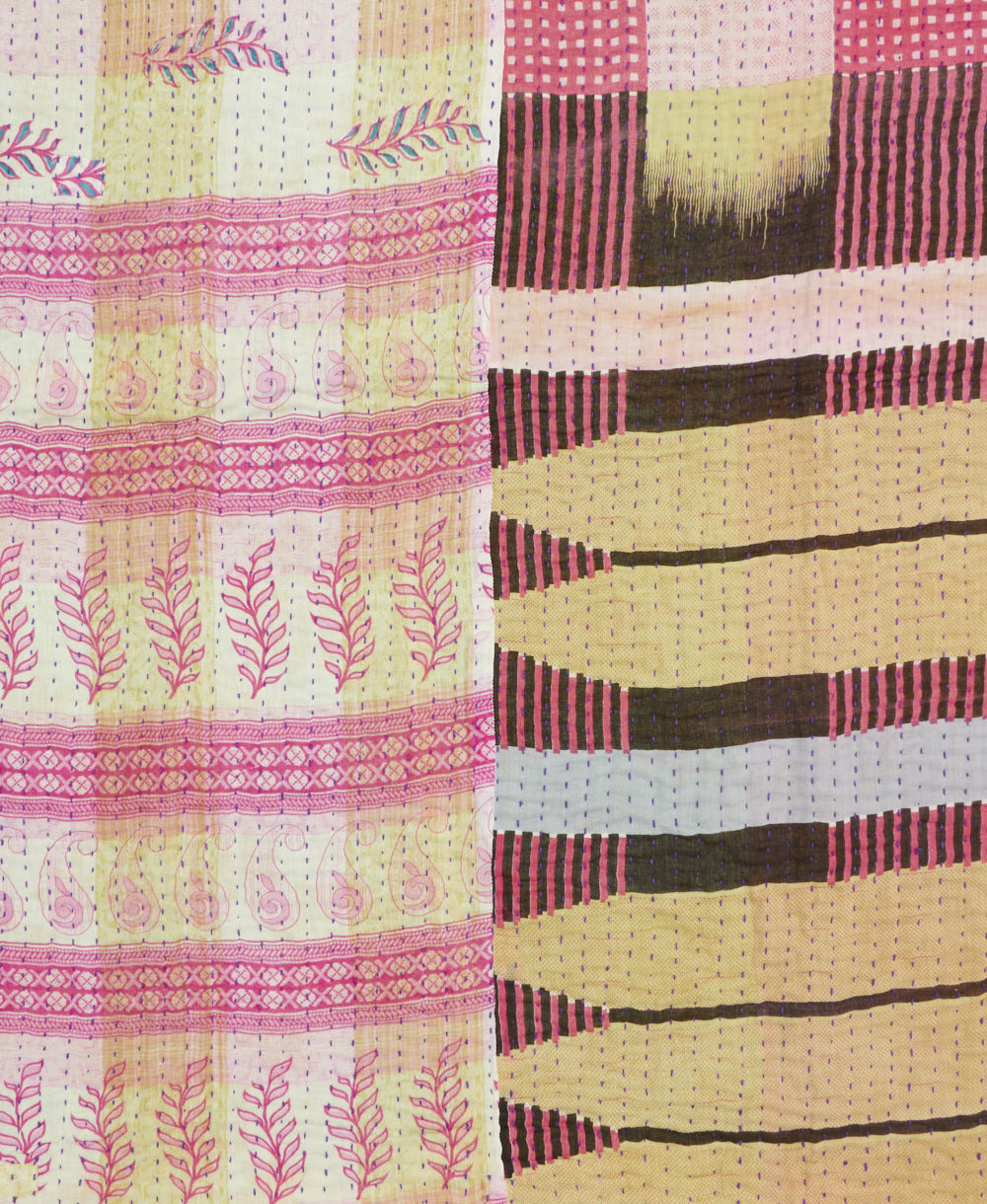 Kantha quilt throw made of recycled vintage saris