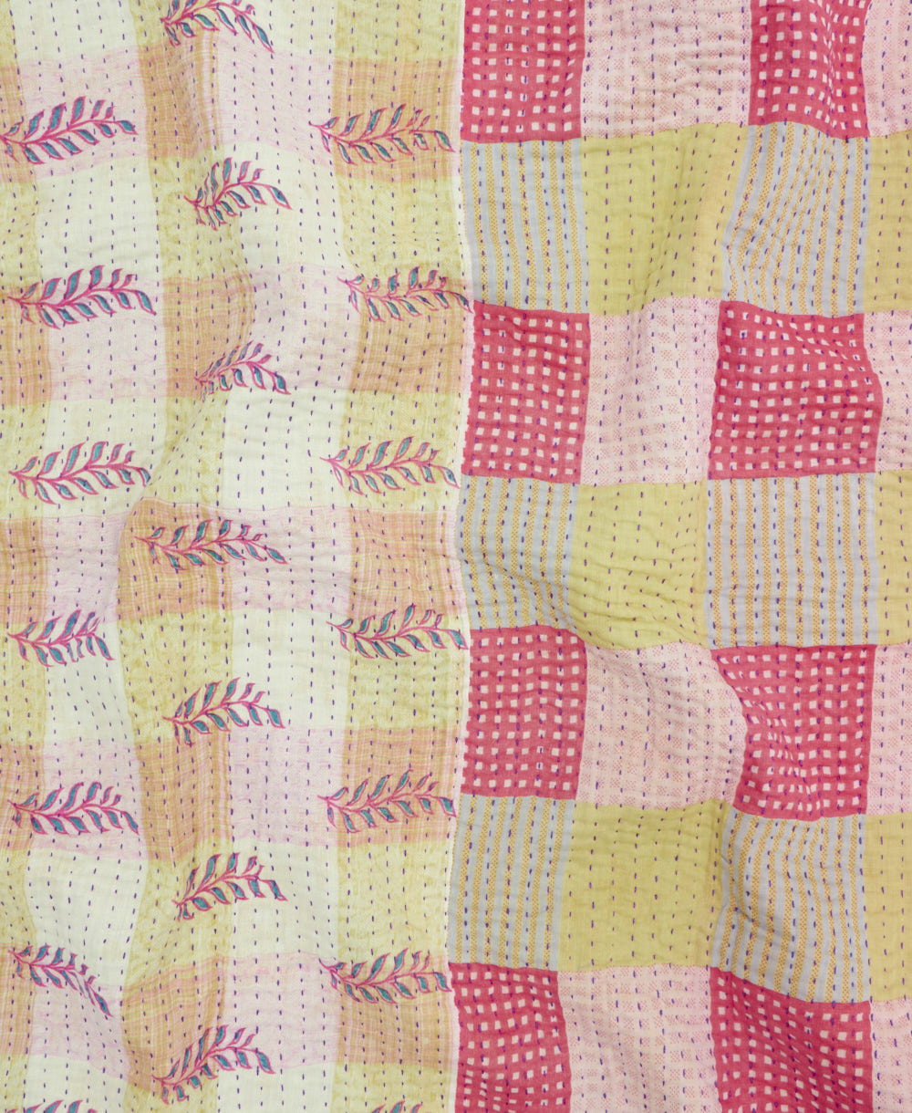 Kantha quilt throw featuring traditional kantha hand stitching