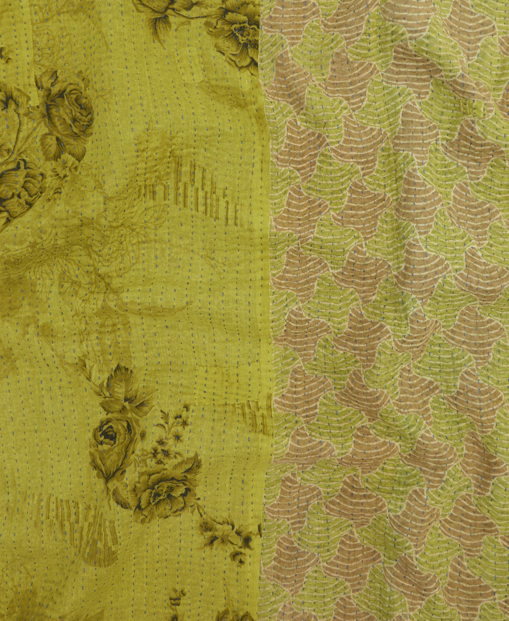 Kantha quilt throw featuring traditional kantha hand stitching