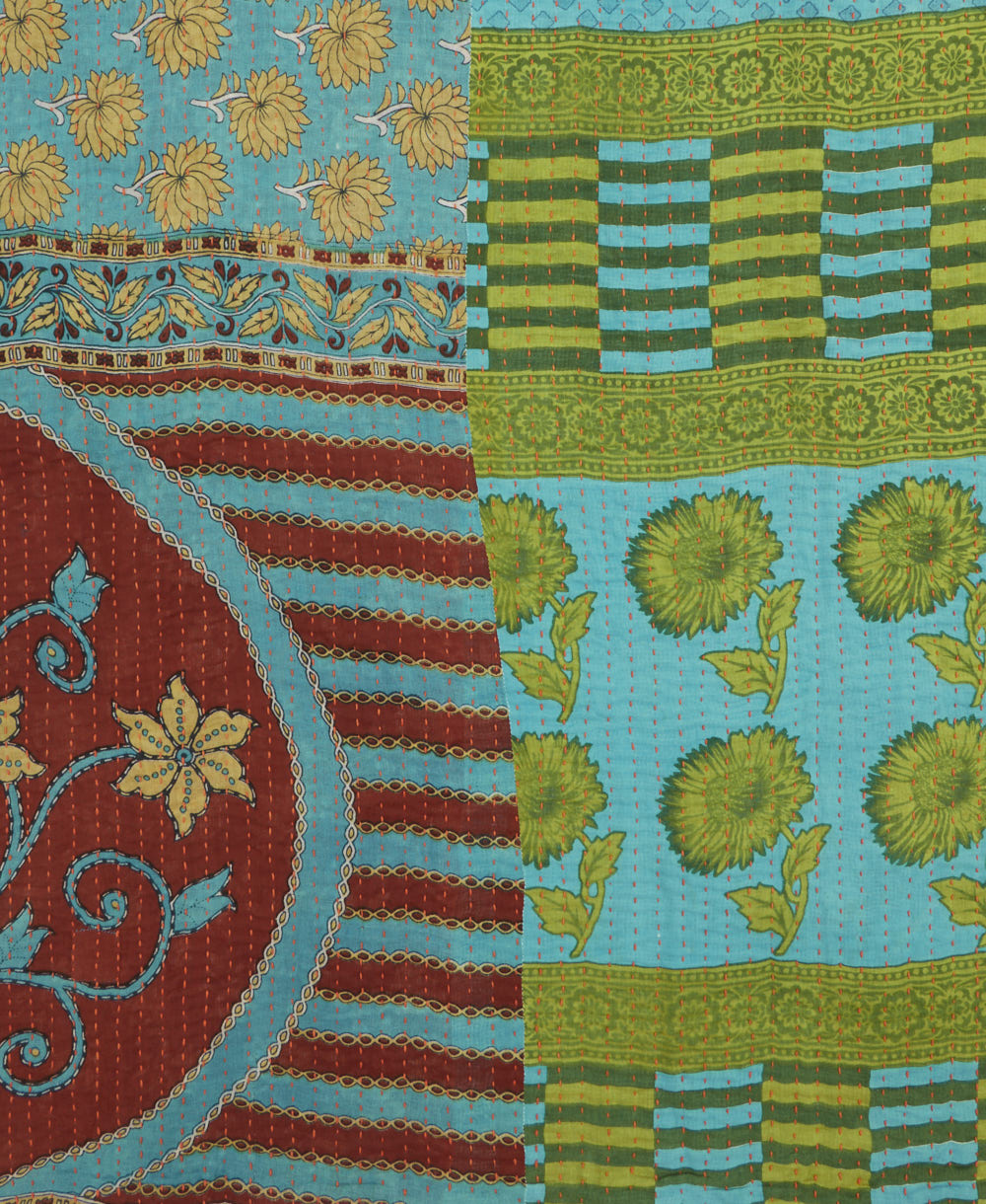 Kantha quilt throw featuring traditional kantha hand stitching