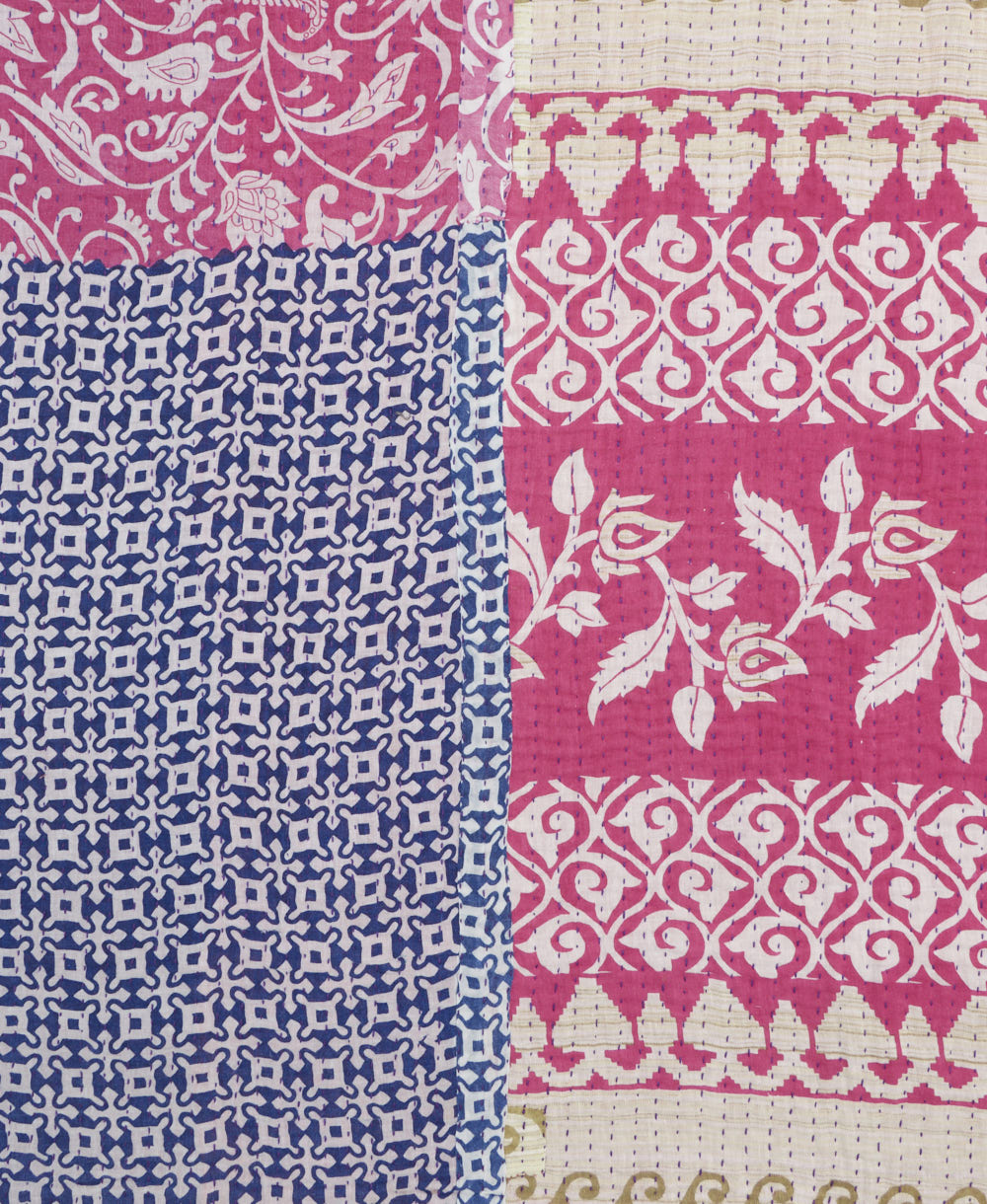 Kantha quilt throw featuring traditional kantha hand stitching