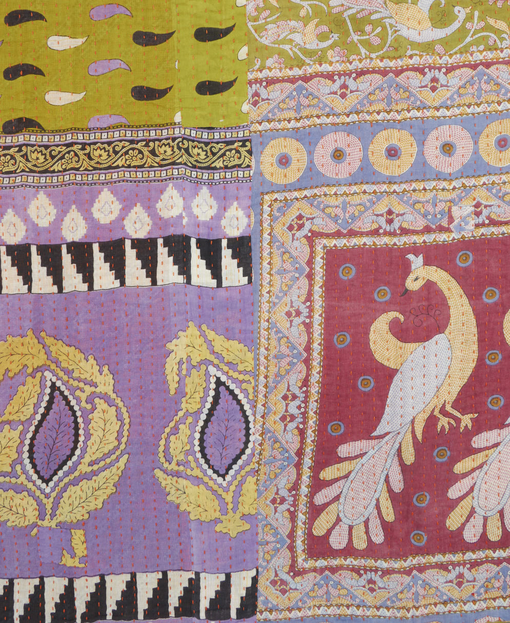 Kantha quilt throw featuring traditional kantha hand stitching