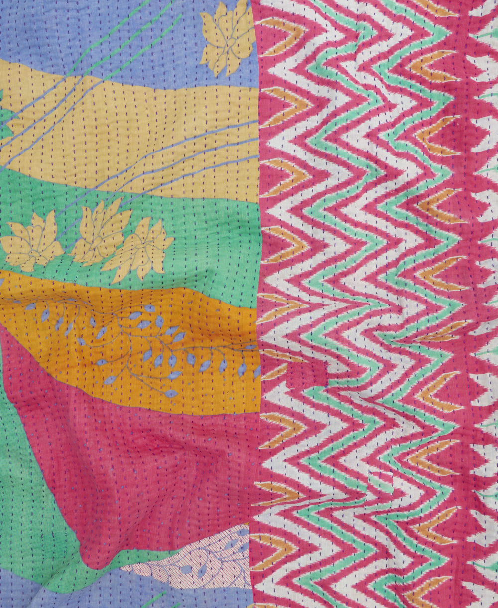 Kantha quilt throw made of recycled vintage saris