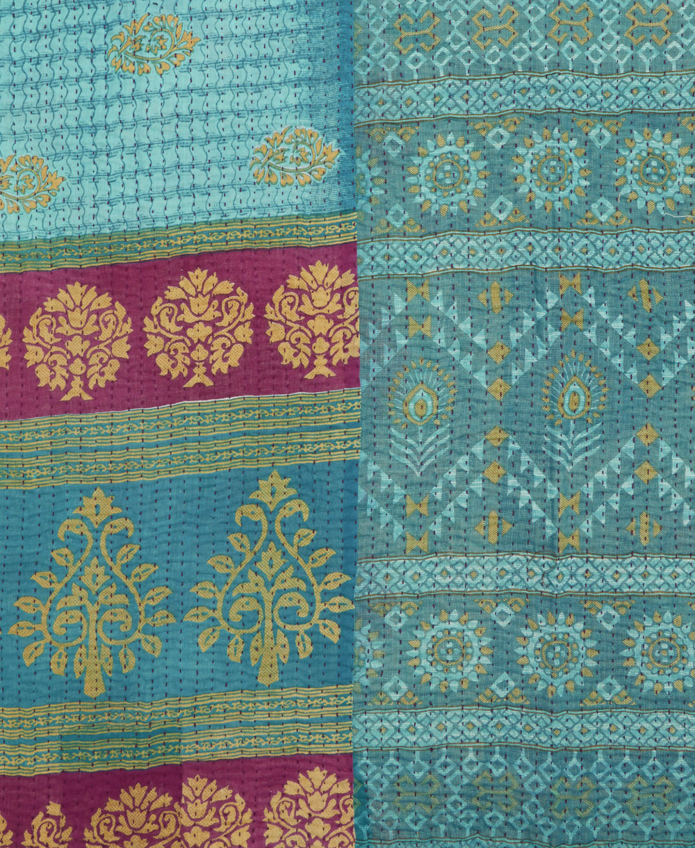 Kantha quilt throw made of recycled vintage saris