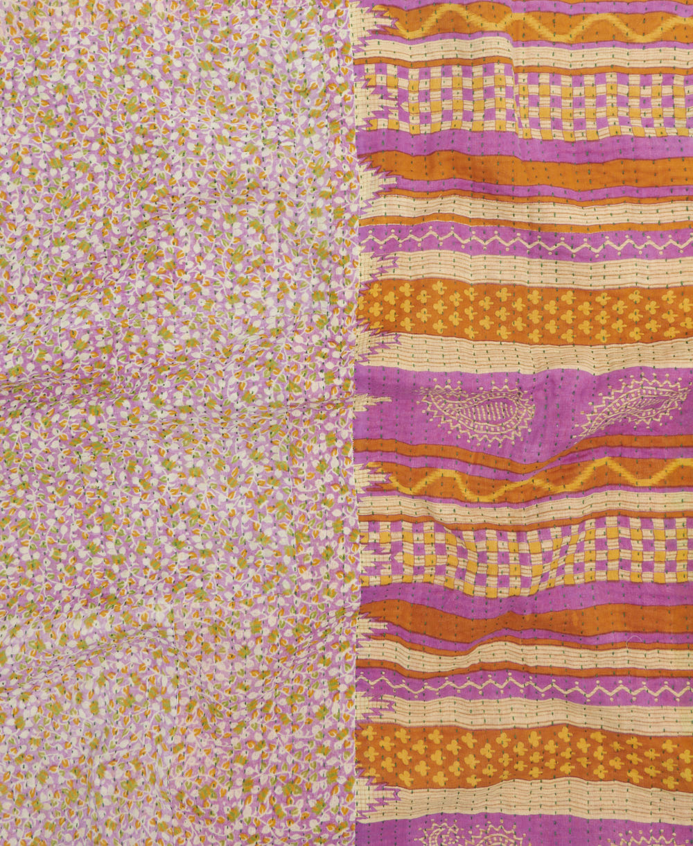 Kantha quilt throw made of recycled vintage saris