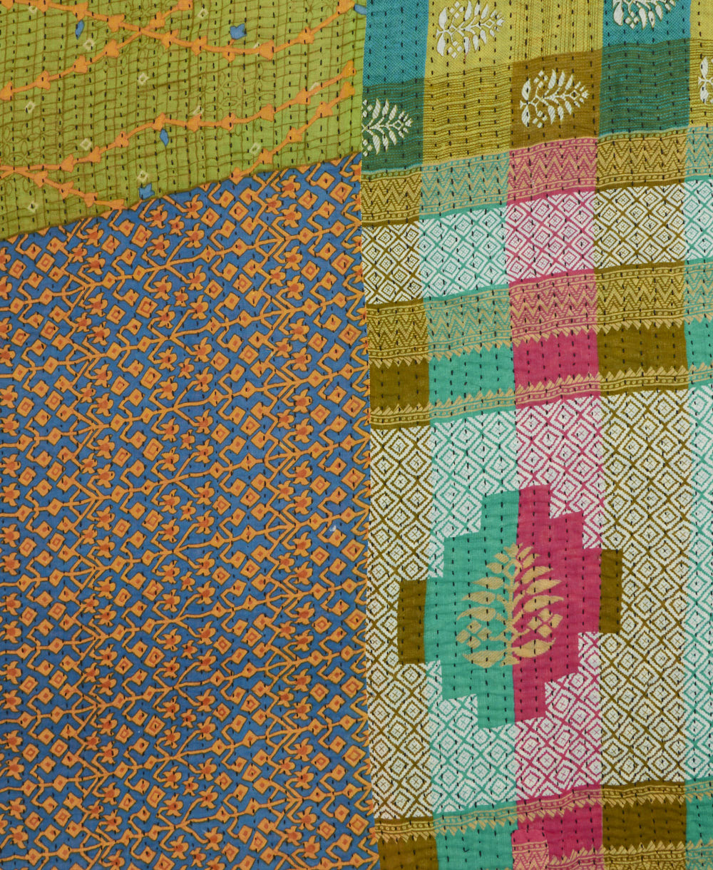 Kantha quilt throw made of recycled vintage saris