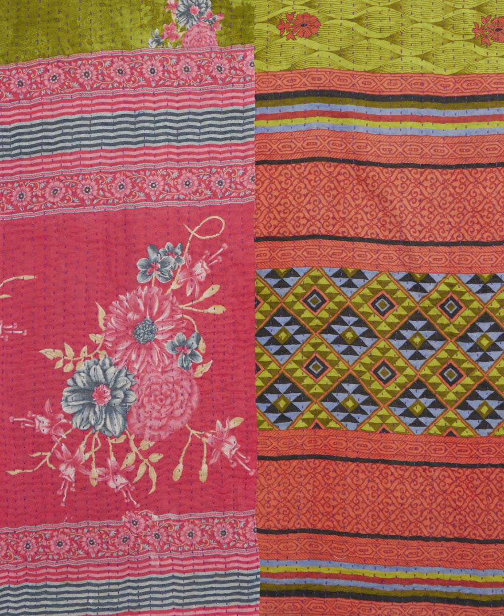 Kantha quilt throw made of recycled vintage saris