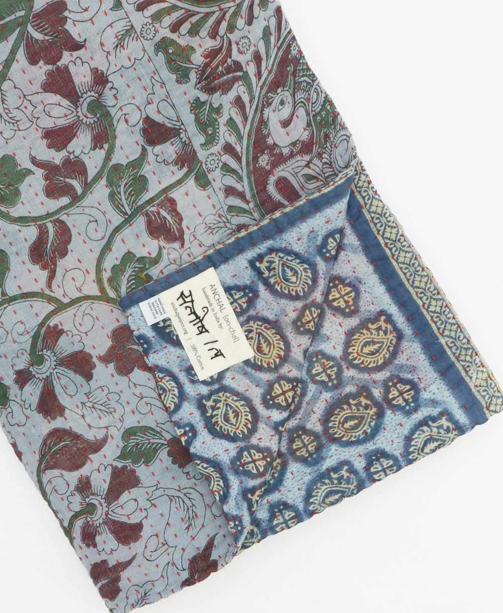 Kantha quilt throw featuring traditional kantha hand stitching